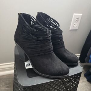 Fergalicious By Fergie Chic Black Ankle Booties with Wrap Detail
